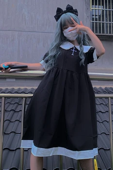 Moterų 2020 Naujas Vasaros Japonijos Kolegija Stiliaus Tamsiai Išsiuvinėti Puošnios Lėlės Apykaklės Aukštos Juosmens Suknelė gotikos suknelė lolita dress
