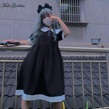 Moterų 2020 Naujas Vasaros Japonijos Kolegija Stiliaus Tamsiai Išsiuvinėti Puošnios Lėlės Apykaklės Aukštos Juosmens Suknelė gotikos suknelė lolita dress