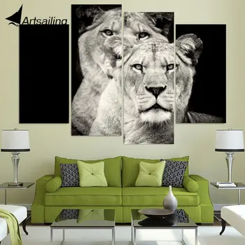 HD Spausdinti 4pcs Black ir white lion Tapybos ant drobės kambario puošmena spausdinti plakato nuotrauką drobės įrėminti Nemokamas pristatymas/NY-5726