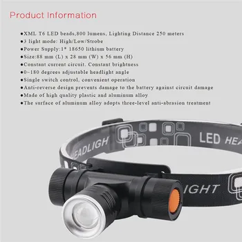 Mini Įkraunamas LED Žibintas 1000 LM USB priekinis žibintas 5V T6 IPX5 LED Stiprios Šviesos Mastelio priekinis žibintas, kuriuos 18650 Galvos Žibintuvėlis