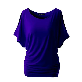 Vientisos spalvos trumparankoviai marškinėliai Viršuje Moterų 2019 M. Vasarą Šikšnosparnių rankovėmis Atskleisti peties Tees Moterų Plius dydis 5XL Atsitiktinis Viršūnes H785