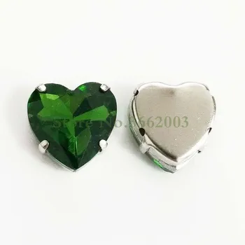 Žolė žalia širdies formos aukščiausios kokybės Stiklo Kristalų letena strazdų,siūti ant akmens su skylėmis 