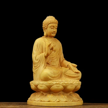 Buddha Sakyamuni Medžio Drožyba Boxwood Statulėlės Budos Statula Mažas Budos Skulptūros, Amatų buda estatua GY54