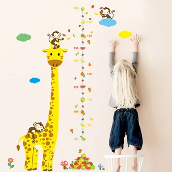 Animacinių filmų žirafa, beždžionė, aukštis priemonė sienų lipdukai vaikams kambariai aukštis diagramos valdovas sienų lipdukai vaikų darželio namų dekoro