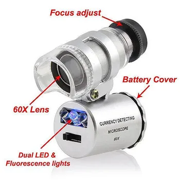 2021 karšto pardavimo 60x Mini Pocket LED UV Juvelyrų Loupe Mikroskopu Stiklo Papuošalų didinamasis stiklas