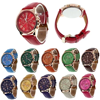 Mados Ženevos Romėniškais Skaitmenimis Dirbtiniais Odos Kvarcinis Analoginis Moterų Riešo Žiūrėti moterų laikrodžiai relojes para mujer montre femme