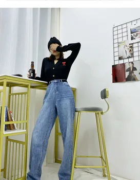 Aukštos Juosmens Džinsai Moteris, Platus Kojos Tiesios Plius dydis Ilgos Kelnės Rudens Žiemos 2020 metų Moteris Džinsinio audinio Kelnės džinsai mama Aukštis 180 cm