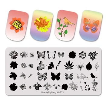 BEAUTYBIGBANG Nail Art Stamping Plokštės Stačiakampio Gėlių, Augalų Lapai Dryžuotas Linija Gėlių Gyvūnų 