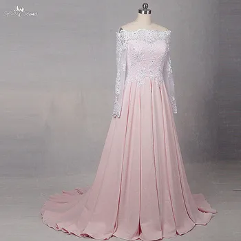 RSE837 Vestidos De Fiesta Largos Elegantes De Gala Off Peties Long Sleeve Pink Prom Dress