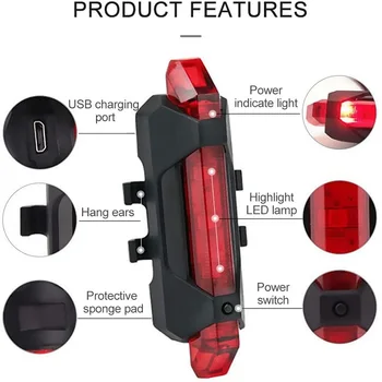 Dviračio Šviesos USB Įkrovimo LED Šviesa atsparumas Vandeniui IPX4 Kalnų Dviračių Spalvinga Uodega Šviesos Dviračių Naktį Jojimo Reikmenys