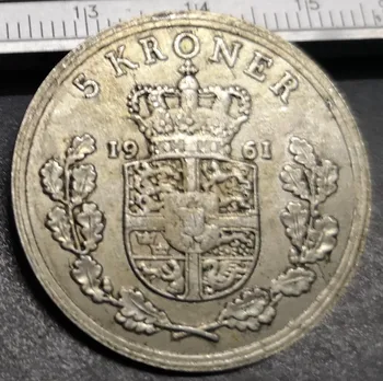 1961 m. Danija 5 Kronos-Frederikas IX Sidabro Padengtą Monetos Kopija