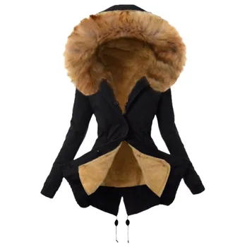 Moterų Gobtuvu Kailio Moteriški Kailiniai Pamušalas Ilga Striukė Moterų Žiemą Šiltas Storas Outwear Negabaritinių Moterų Outcoat Veste Hiver Femme #21