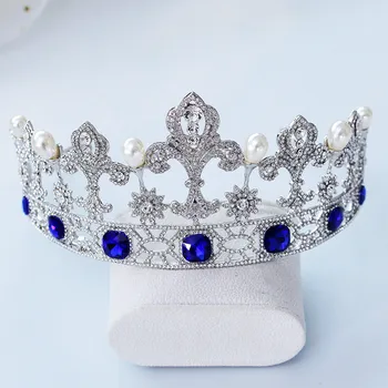CC vestuvių papuošalai tiara karūna hairbands baroko stiliaus stud auskarai dalyvavimas plaukų aksesuarai nuotaka mėlyna cz stone xy381