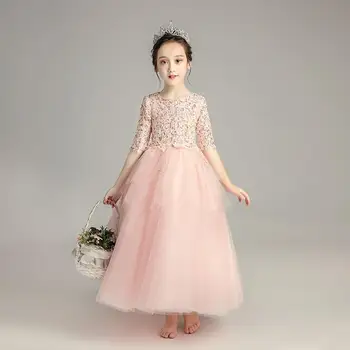 2019 M. Vaikų Mergaičių Nėrinių Vestuvės Dress Vaikų Pirmosios Komunijos Suknelės Paauglių Mergaičių Granulių Appliques Tiulio Princesė Vestido Q261