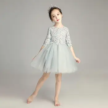 2019 M. Vaikų Mergaičių Nėrinių Vestuvės Dress Vaikų Pirmosios Komunijos Suknelės Paauglių Mergaičių Granulių Appliques Tiulio Princesė Vestido Q261