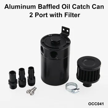 Universalios Aliuminio Nesuprantamas 2-Port Oil Catch Can/Bakas/Oro-Naftos Separtor Juoda