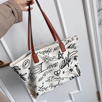 Moterų grafiti drobės nešiojamų didelės talpos maišelį 2020 naujas mados vieno peties pirkinių krepšys