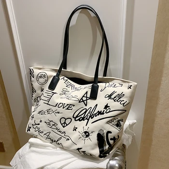 Moterų grafiti drobės nešiojamų didelės talpos maišelį 2020 naujas mados vieno peties pirkinių krepšys