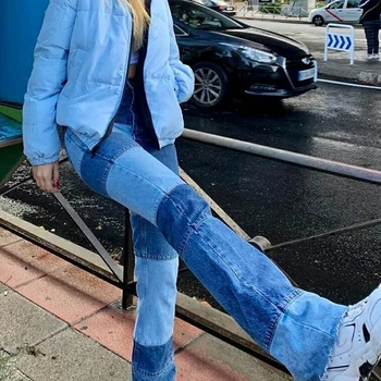 Kratinys Blyksnius Mama Džinsai Moterims Derliaus Estetinės Pločio Kojų Negabaritinių Aukšto Juosmens Džinsai Y2K Streetwear Baggy Pants Kelnių