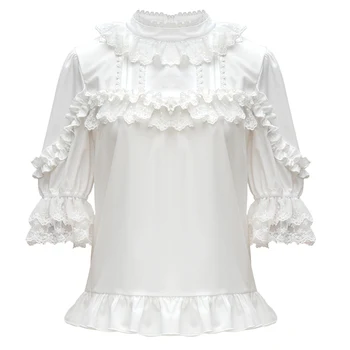 Princesė saldus lolita marškinėliai Brokatas sodo Lolita originalaus dizaino Šifono ilgomis Rankovėmis Marškinėliai prarasti nėrinių marškinėliai moterims ZJY164