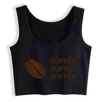 Pasėlių Viršų Moteriška Kavos Coffein Rytą Pupelių Coffeebean Dabartinės Mados Užrašai Užsakymą Viršūnes Moterims