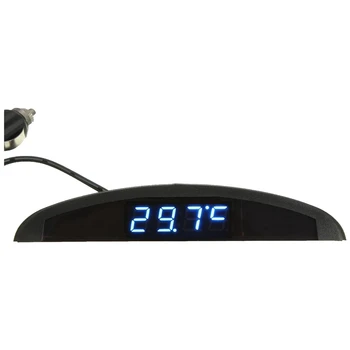 3-in-1 Car 12V Skaitmeninis LED Voltmeter Įtampos Temperatūros Žiūrėti Termometras, Mėlyna