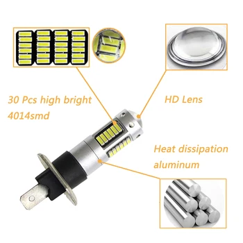 2 VNT H1 30-SMD 4014 12V LED Rūko žibintas LED dienos veikia šviesos Baltos ir mėlynos Šviesos Išoriniai Žibintai