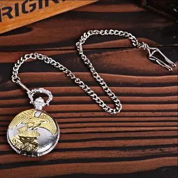 Erelio sparnų, Auksas, sidabras modelis Mados kvarco kūrybinės asmenybės stiliaus vyrų dovana Flip laikrodis kaubojus grandinės kišeniniai