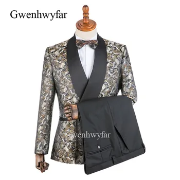 Gwenhwyfar Skara Black Atvartas Aukso Modelis Vyrų Kostiumai Juodas Pritaikyta Dizaino Slim Fit Groomsmen Vestuvių Tuxedos Šalies Prom Vyrų Kostiumas