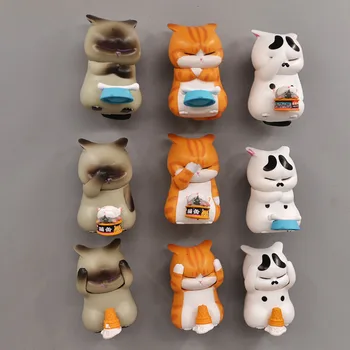 NAUJAS 5cm 9-Piece Set Nelaimę Katė Šaldytuvas Magnetai Dėdė Katinas Geležies Magnetiniai Lipdukai Cute Kačių Pranešimą Lipdukai