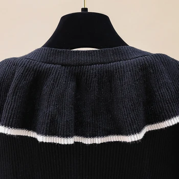 2020 m. rudenį naujų atvykimo korėjos viršūnes Modis Raukiniai Megztinis ilgomis rankovėmis megzti megztinis moterims juoda balta