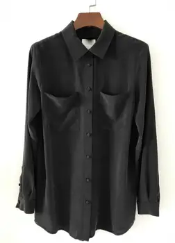 Smėlio Plauti Šilko Krepo Marškinėliai Paprasta Dvigubai Kišenėje Elegantiškas Užsegimas Šilko Marškinėliai