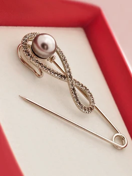 Dirbtinių Perlų ilgis 7cm kalnų krištolas sagė kaip didelis pin kailio šalikas Broche Clothings Aksesuarai dovanos