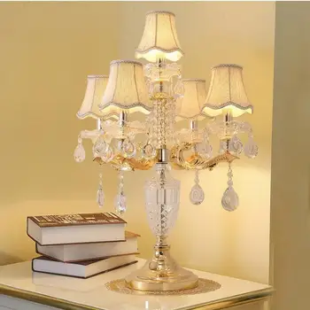 Art Deco Milano Rodyti Kristalų Stalo Lempa Led Candestick Vestuvių Led Žvakių Laikikliai Kambarį audinio Atspalvis aukso Stalas stalas Šviesos