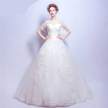 AXJFU prabangių nėrinių beadding vestuvių suknelė žodis peties princesė nuotaka į Princesę nėrinių vestuvinė suknelė, nauja 2126