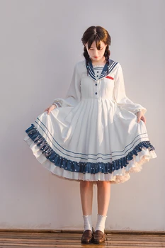 Princesė saldus lolita elegantiškas kolegija stiliaus suknelė karinio jūrų Laivyno apykaklės bowknot mielas viktorijos suknelė kawaii girl lolita op loli cos
