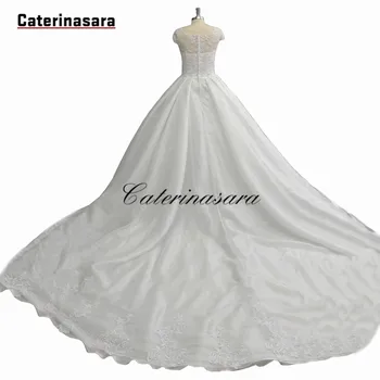 Baltos Spalvos Nėrinių Vestuvių Suknelė Iliuzija Samtelis Kaklo Nuotakos Suknelė Apribota Rankovėmis Teismas Traukinys