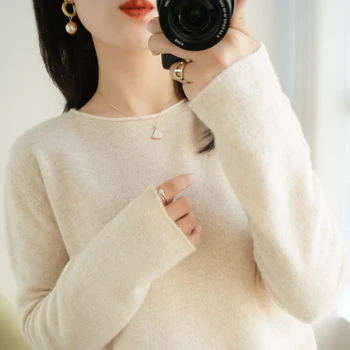 Karšto pardavimo plius dydis laisvi megztiniai moterų vientisos spalvos megztinis kašmyro megztinis ilgomis rankovėmis trumpą grynos vilnos megztinis rudenį