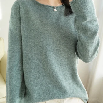Karšto pardavimo plius dydis laisvi megztiniai moterų vientisos spalvos megztinis kašmyro megztinis ilgomis rankovėmis trumpą grynos vilnos megztinis rudenį