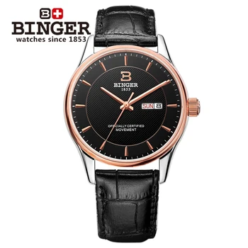 Šveicarijos vyrų žiūrėti prabangos prekės BINGER šviesos Mechaninė Laikrodžius odinis dirželis, Vandeniui atsparus laikrodis B5008-6
