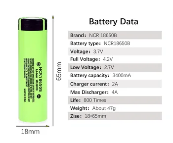 2 vnt .. nauji ir originalūs, už 18650), 3,7 V 3400 mAh baterija Lthium NCR18650B pramoninei įrangai, kuri naudojama