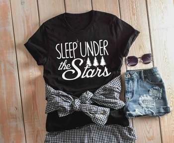 Miegoti po žvaigždės Nuotykių Kalnų Kempingas t-shirt moterims, mados šūkis Kalėdų eglutė grunge tumblr tees marškinėliai - K070