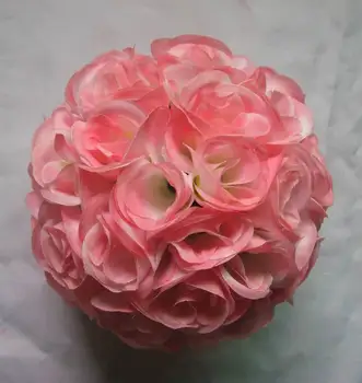 SPR Nemokamas pristatymas 30cm koralų šilko gėlių vestuvių bučiavosi kamuolys vestuvių užuolaidų dekoravimui pasirinktinai-spalva-plastikiniai, vidinės