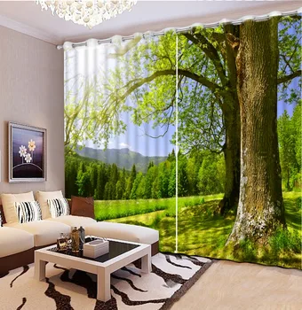 Aukštos Kokybės Tinkinti dydis Moderncurtains už kambarį žalias miškas didelis medis Modernių Namų Užsakymą 3d lango užuolaida