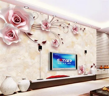 Pritaikymas sluoksnių 3D 3D tapetai sienos 3d 3D tapetai freskomis foto šilko už kambarį Rose marmuro TV wall