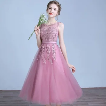 Dusty pink bridesmaid suknelę Arbata Ilgis tiulio aplikacijos zawalcowany elegantiškas boho vestidos fiesta 