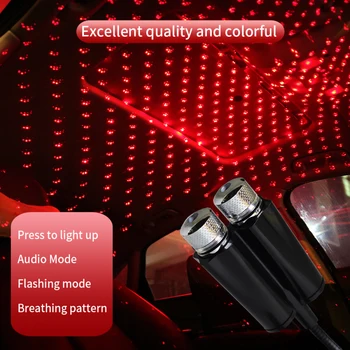 Dekoratyvinės Lempos USB Automobilio Salono LED Šviesos Stogo Atmosfera Žvaigždėto Dangaus Žibintas Dual Spalva Projektorius, Automobilių Reikmenys, Interjero