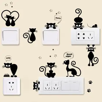 Lovely Cat Šviesos Jungiklis Telefono Sienų lipdukai Vaikams Kambariai 