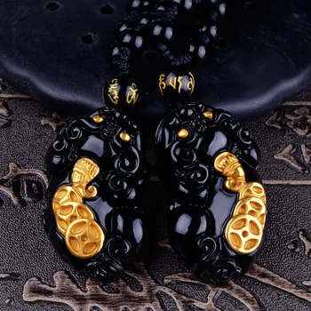 Mitinis laukinių gyvūnų, kabamųjų apkalos 18 k Jin Tianran obsidianas porų Aukso pakabinti lašas D55 obsidianas