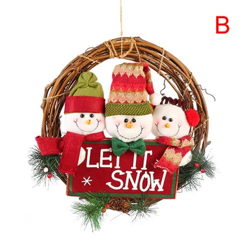 35cm Didelių Kalėdų Vainikas Santa Claus Sniego Elnias masyvo, Medžio Rotango Rotango Žiedas, Pakabukas Kalėdinė Dekoracija Durų Pakaba